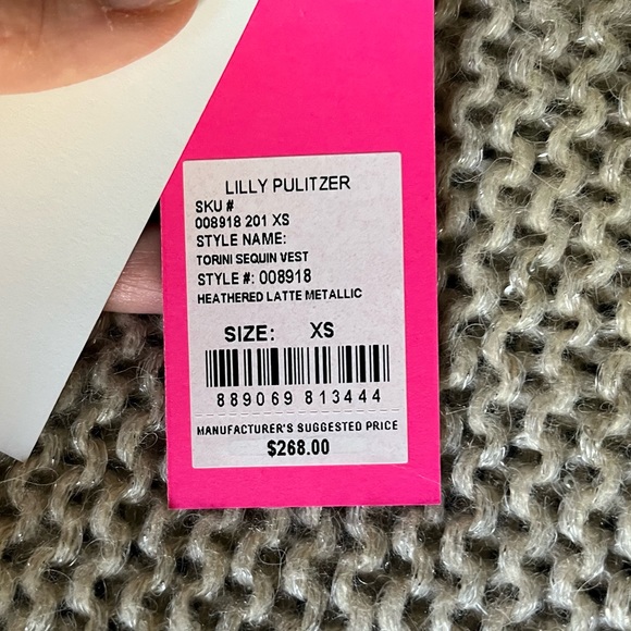 NWT Lilly Pulitzer Torini Sequin Sweater Vest in Heathered Latte Metallic - Picture 16 of 17